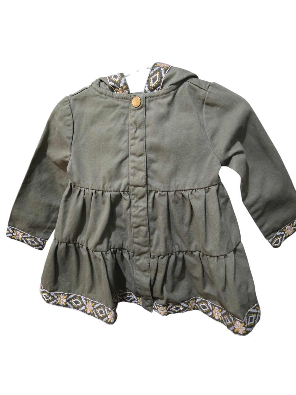 Rachel Zoe Toddler Girls 18M Olive Hooded Jacket Embroidered Trim Tiered Peplum